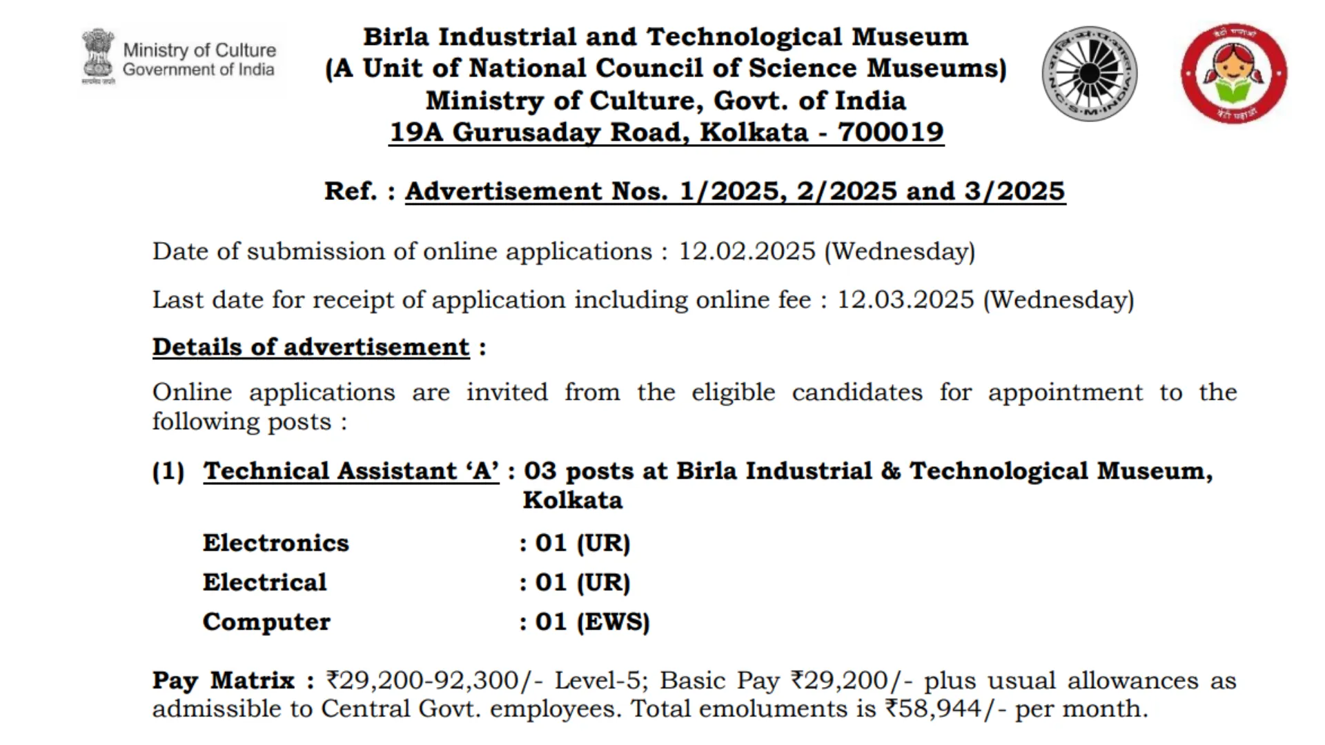 BITM Technical Assistant, Technician, Office Assistant & Jr Stenographer Recruitment 2025 Notification Released, Apply Online