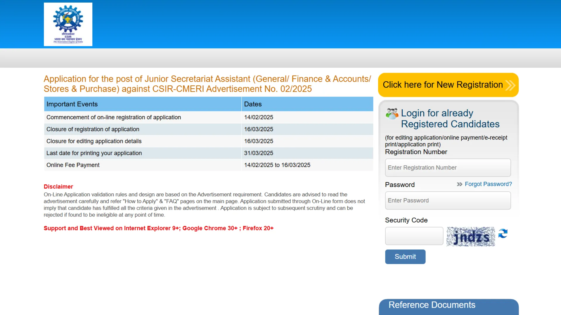 CSIR CMERI Junior Secretariat Assistant Recruitment 2025 Notification and Online Form