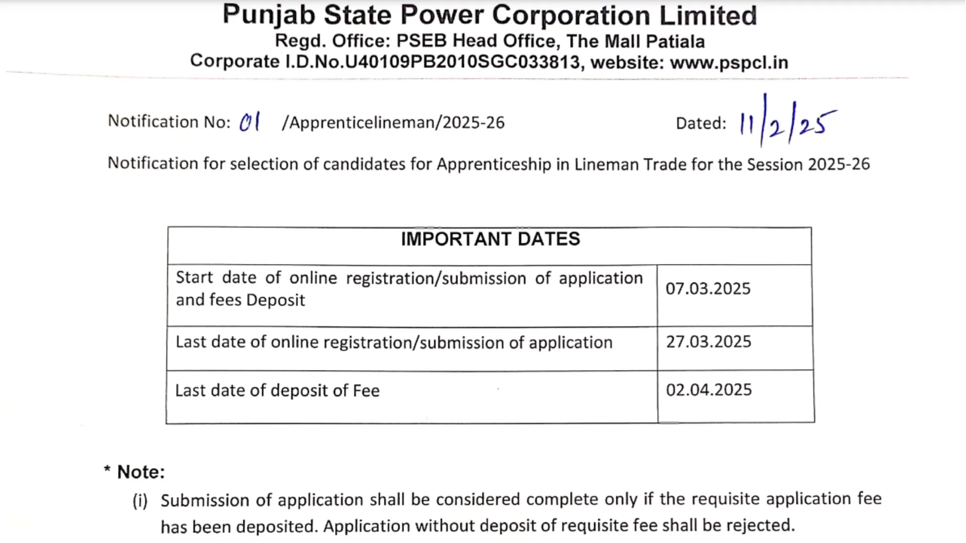 PSPCL Assistant Lineman Recruitment 2025 Notification Released for 2600 Posts, Apply Online