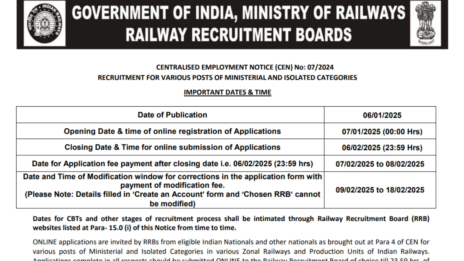 RRB Ministerial and Isolated Recruitment 2025 Notification Released for 1036 Posts, Apply Online