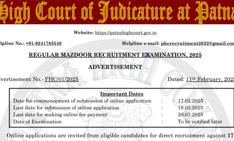 Patna High Court Mazdoor Recruitment 2025 Apply Online for 171 Post
