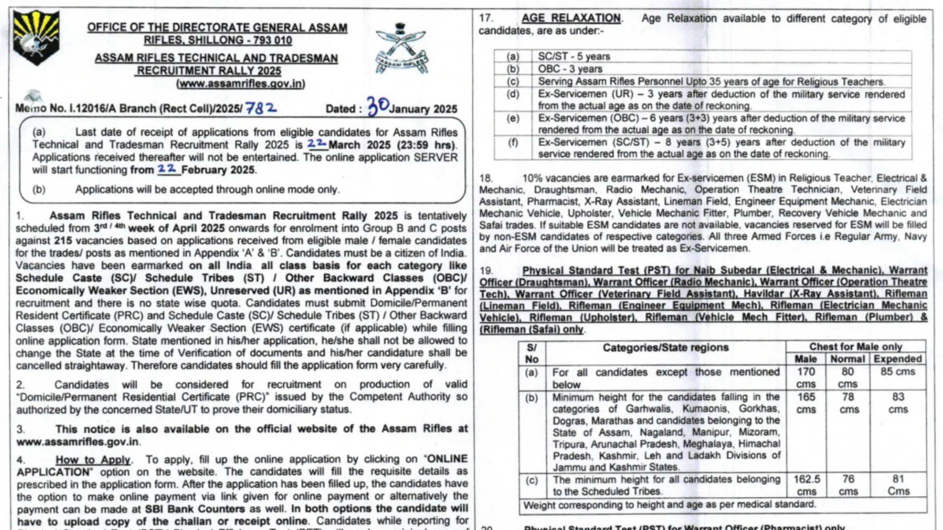 Assam Rifles Technical and Tradesman Recruitment 2025 Notification Released for 215 Posts, Apply Online
