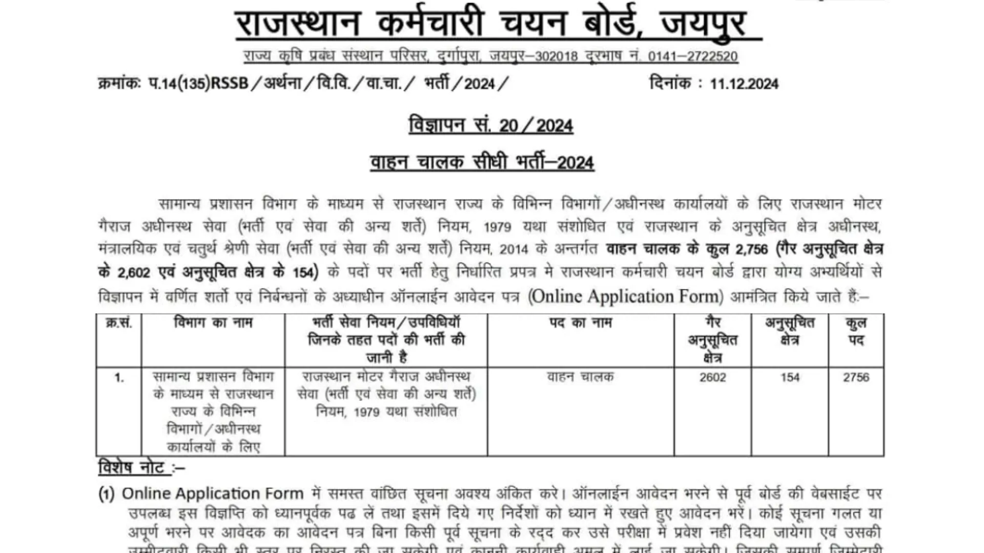 Rajasthan RSMSSB Driver Recruitment 2025 Notification Out and Apply Online for 2756 Posts