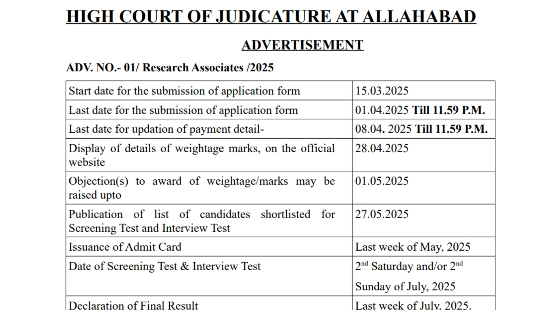 Allahabad High Court Research Associates (RA) Recruitment 2025 Apply Online for 36 Post