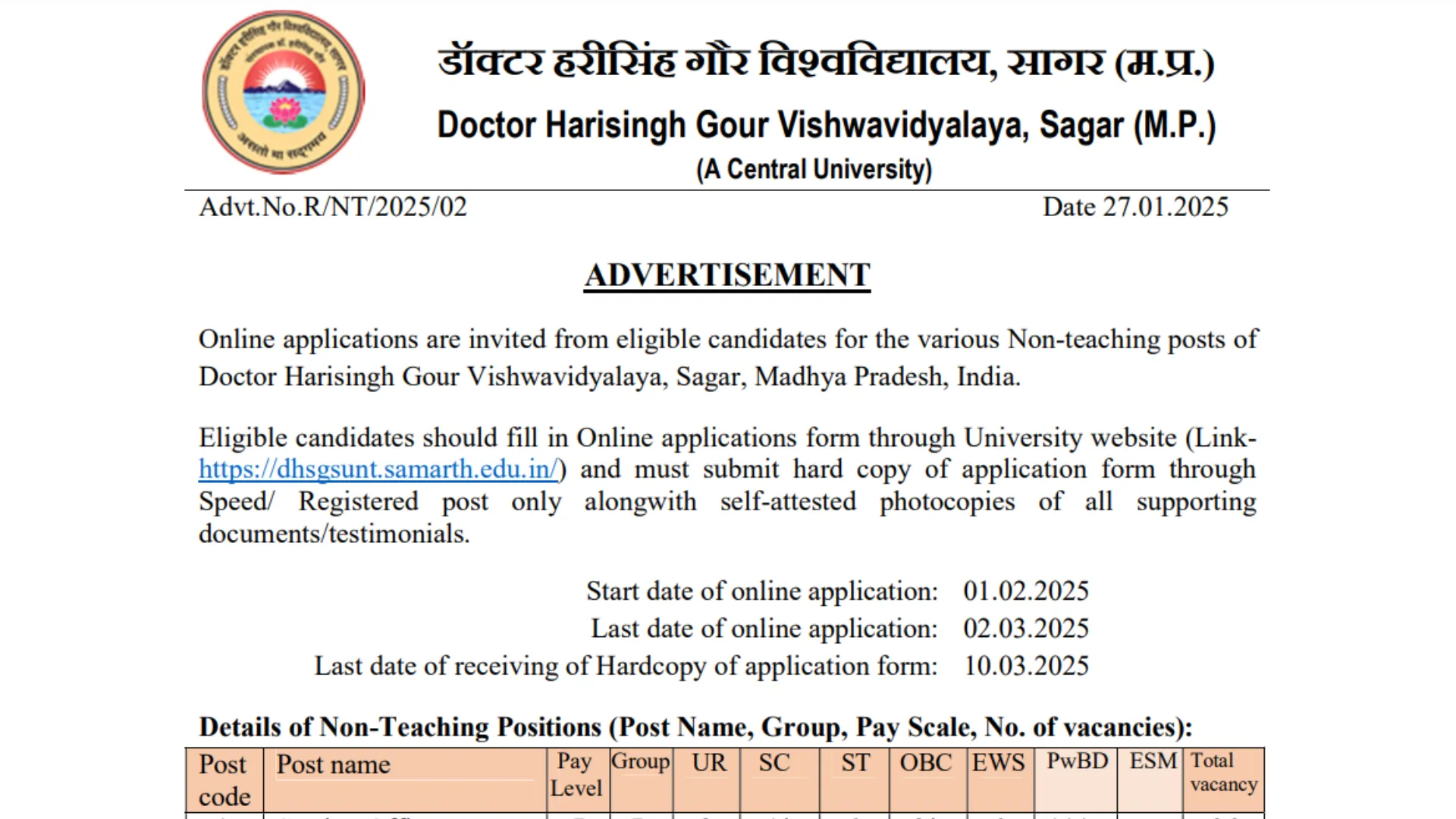 DHSGS University Non-Teaching Recruitment 2025 Notification Out for 192 Various Posts, Apply Online