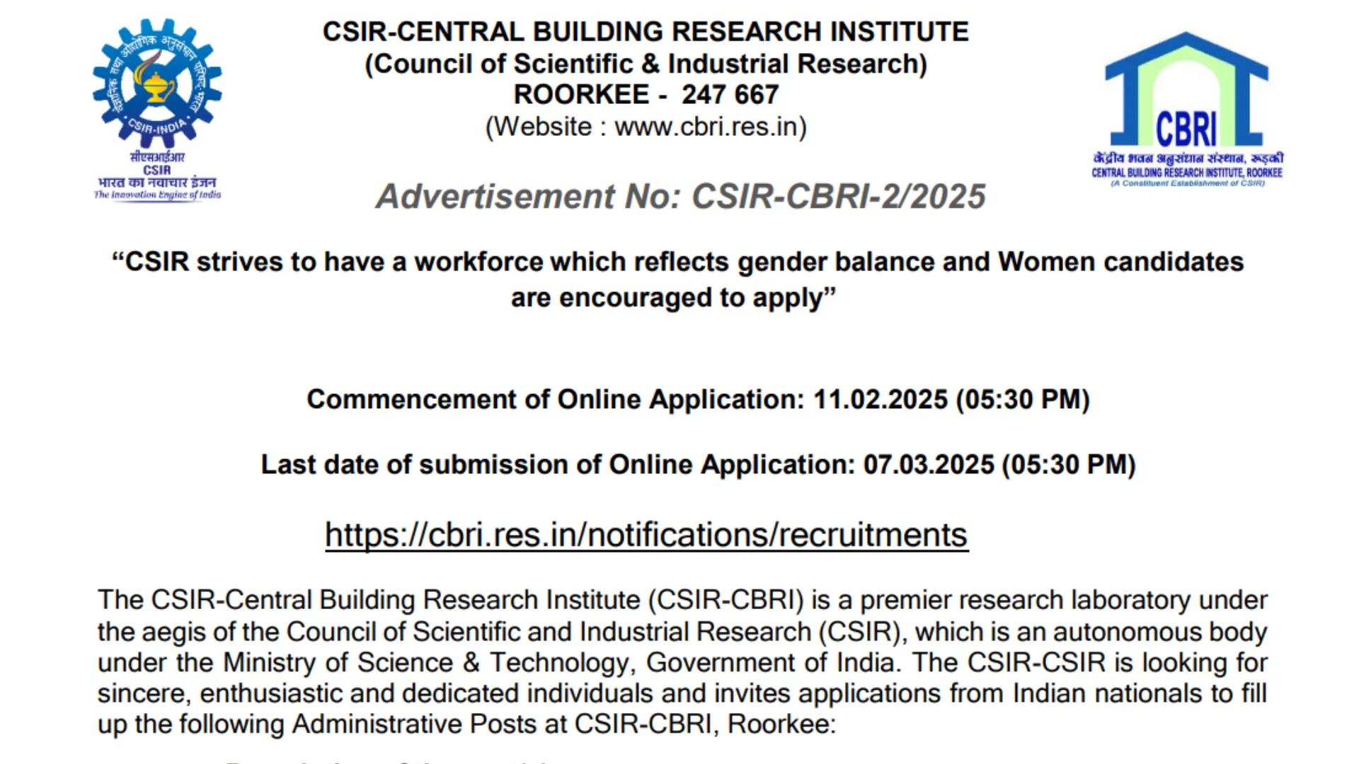 CSIR CBRI Jr Steno, JSA and Driver Recruitment 2025 Notification Out and Apply