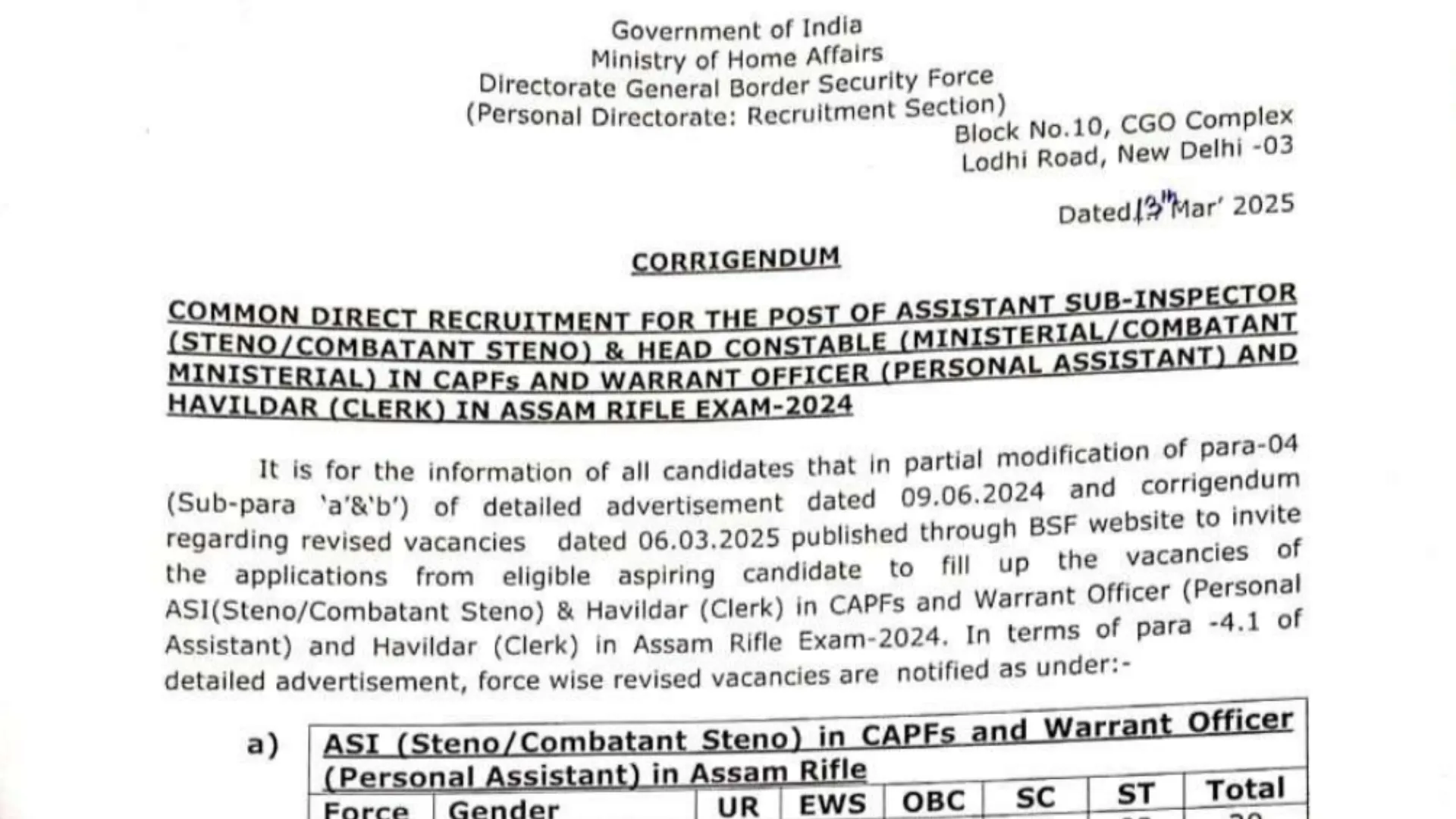 CAPF BSF HCM Vacancy Increase Notice & Physical Test Admit Card 2025 Released, Download Now