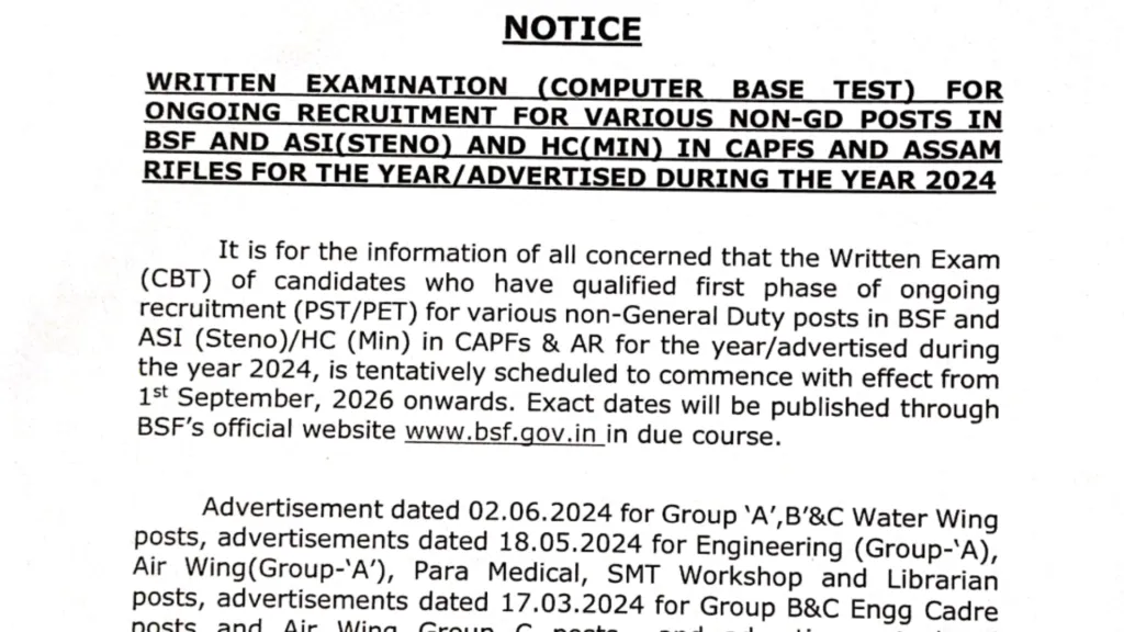 CAPF BSF HCM & ASI Steno (1760 Posts) Exam Date & Admit Card 2025 Released, Check Now