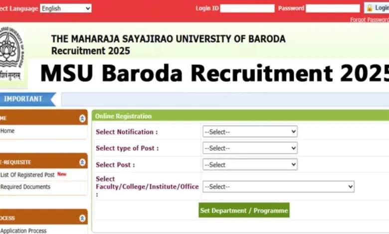 MSU Baroda Faculty Recruitment 2025 Notification Released for 819 Posts, Apply Online
