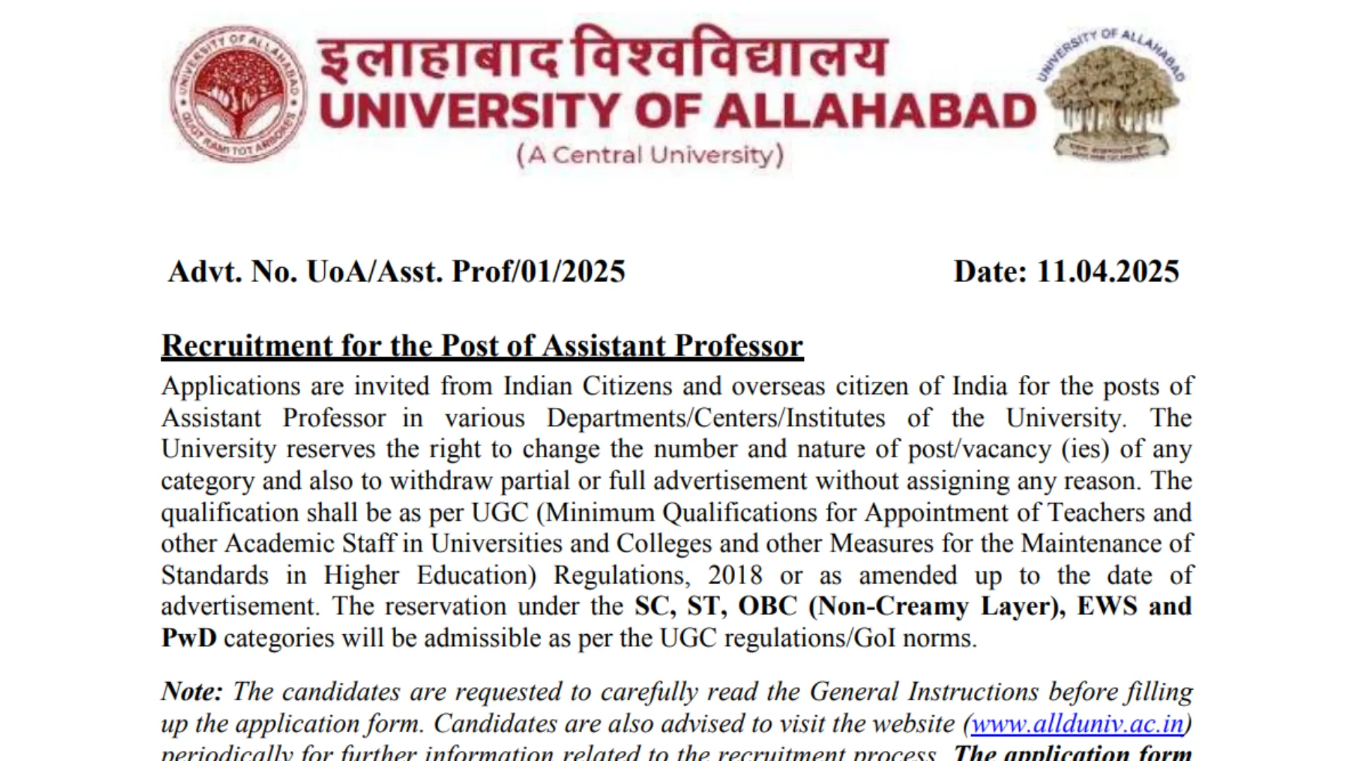 Allahabad University Teaching Recruitment 2025 Notification Released for 321 Posts, Apply Online