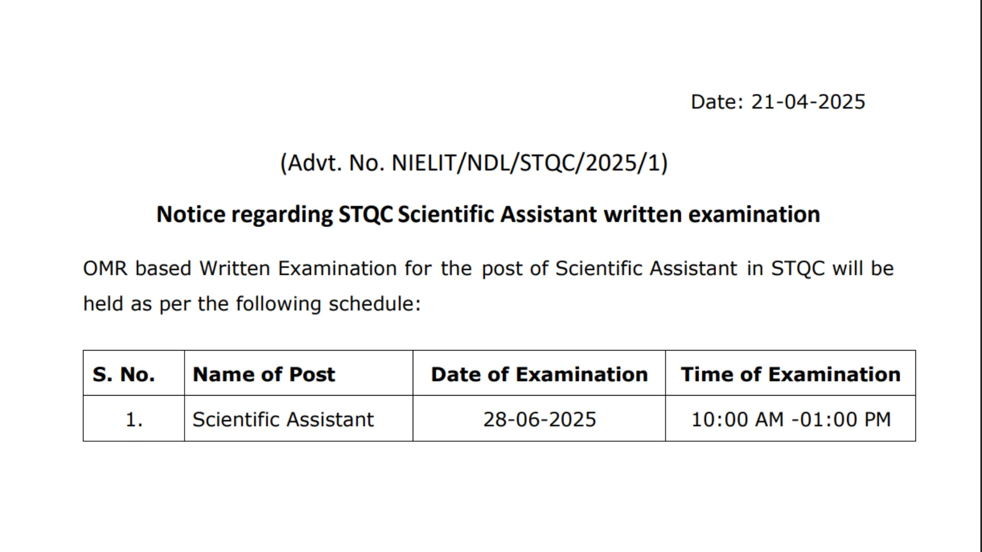 NIELIT Scientific Assistant Recruitment 2025 Exam Date & Vacancy Increase Notice Released, Check Now