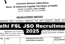 Delhi FSL Junior Scientific Officer Recruitment 2025 Notification Released and Apply Form