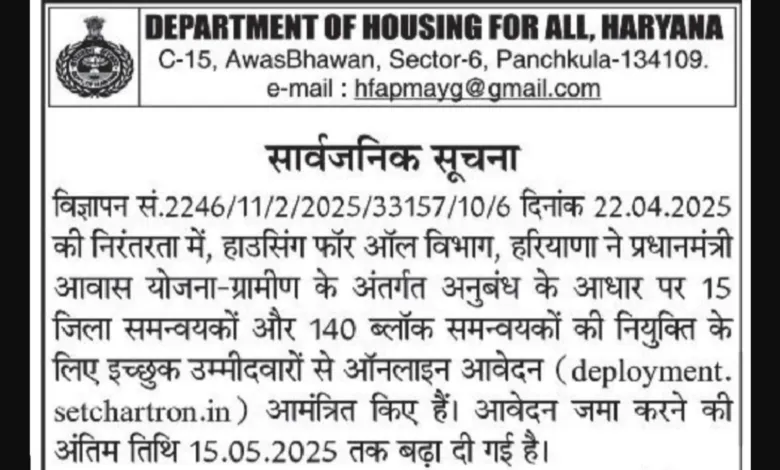 Haryana HFA Coordinator Recruitment 2025 Notification Released for 155 Posts, Apply Online