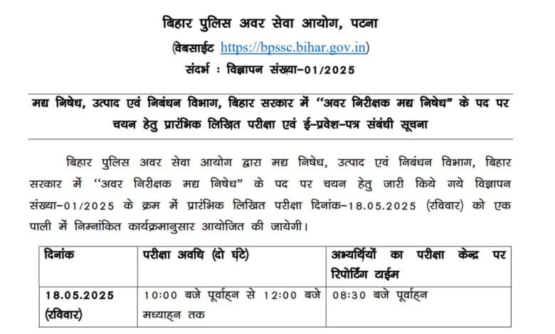BPSSC Sub Inspector (SI) Prohibition Recruitment 2025 Download Admit Card for 28 Post