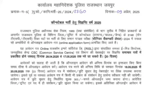 Rajasthan Police Constable Recruitment 2025 Notification Released and Apply Online for 9617 Posts