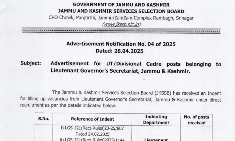JKSSB Gardener, MTS, Driver & Other Post Recruitment 2025 Notification Released and Apply Online