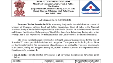 Bureau of Indian Standards (BIS) Recruitment 2025 Notification Released for Various Posts, Apply Online