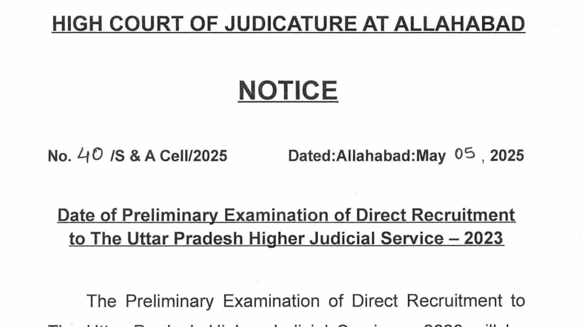 Allahabad High Court District Judge UP HJS Recruitment 2024 Pre Exam Date 2025 for 83 Post