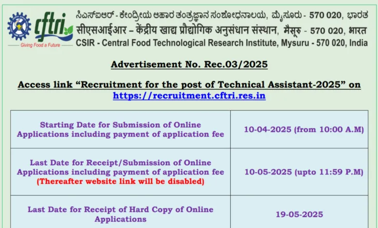 CSIR CFTRI JSA, Stenographer and Technical Assistant Recruitment 2025 Notification Released, Apply Online