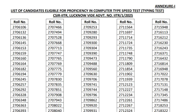 CSIR IITR Junior Secretariat Assistant (JSA) Recruitment 2025 Download Result and Typing Test Admit Card for 10 Post