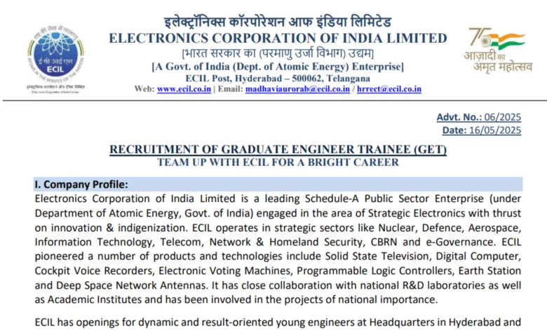 ECIL Graduate Engineer Trainee Recruitment 2025 Notification Released & Apply Online