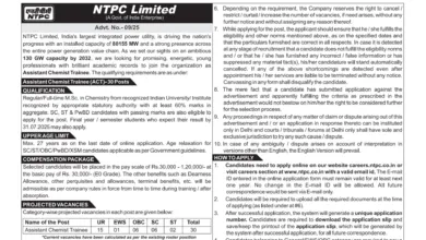 NTPC Assistant Chemist Trainee Recruitment 2025 Notification Released and Apply Online