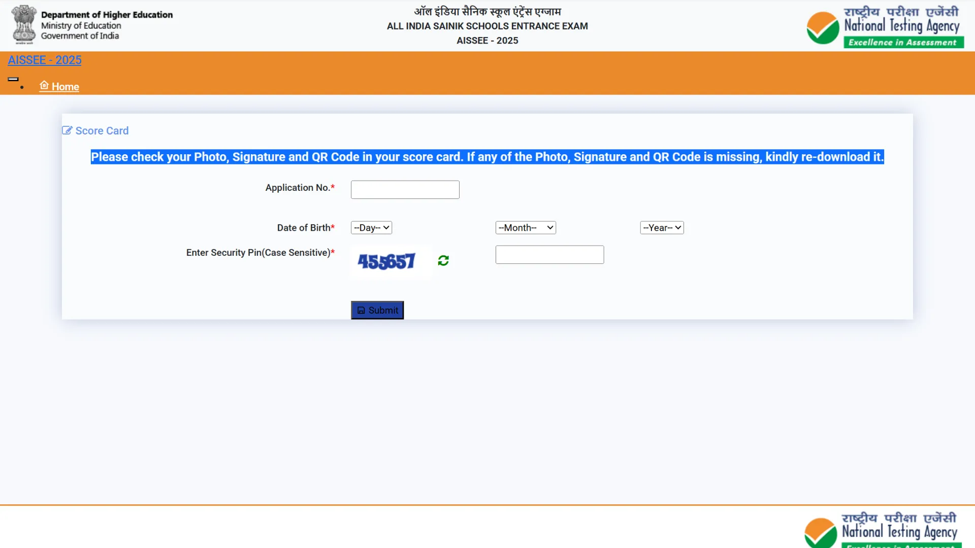 NTA All India Sainik Schools Entrance Examination (AISSEE) 2025 Admissions Download Result