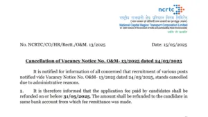National Capital Region Transport Corporation (NCRTC) Various Post Recruitment 2025 Cancelled Notice for 72 Post