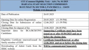 Haryana HSSC Common Eligibility Test (CET) 2025 Notification Released and Apply Online