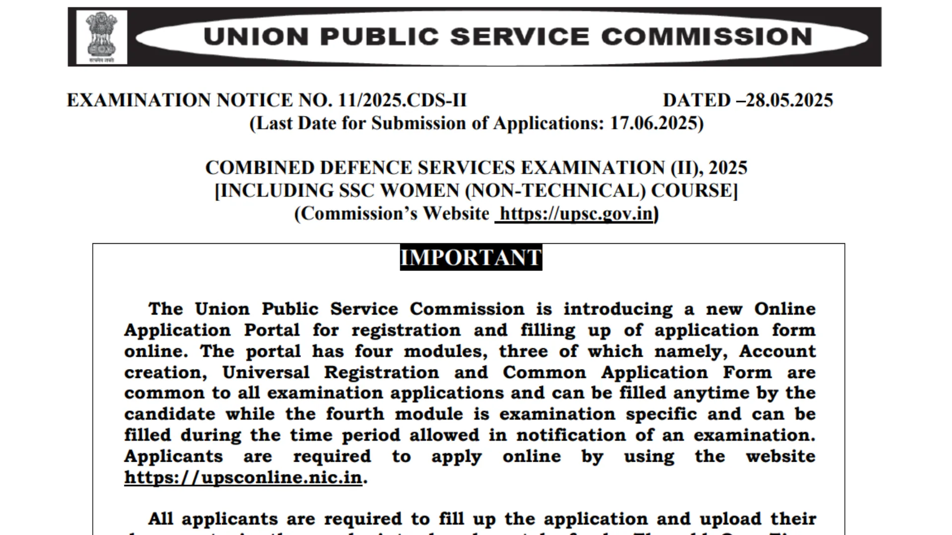 UPSC Combined Defence Services CDS II  Recruitment 2025 Apply Online for 453 Posts