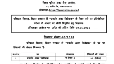 Bihar Police Enforcement Sub Inspector (ESI) Recruitment 2025 Notification Released and Apply Online for 33 Post