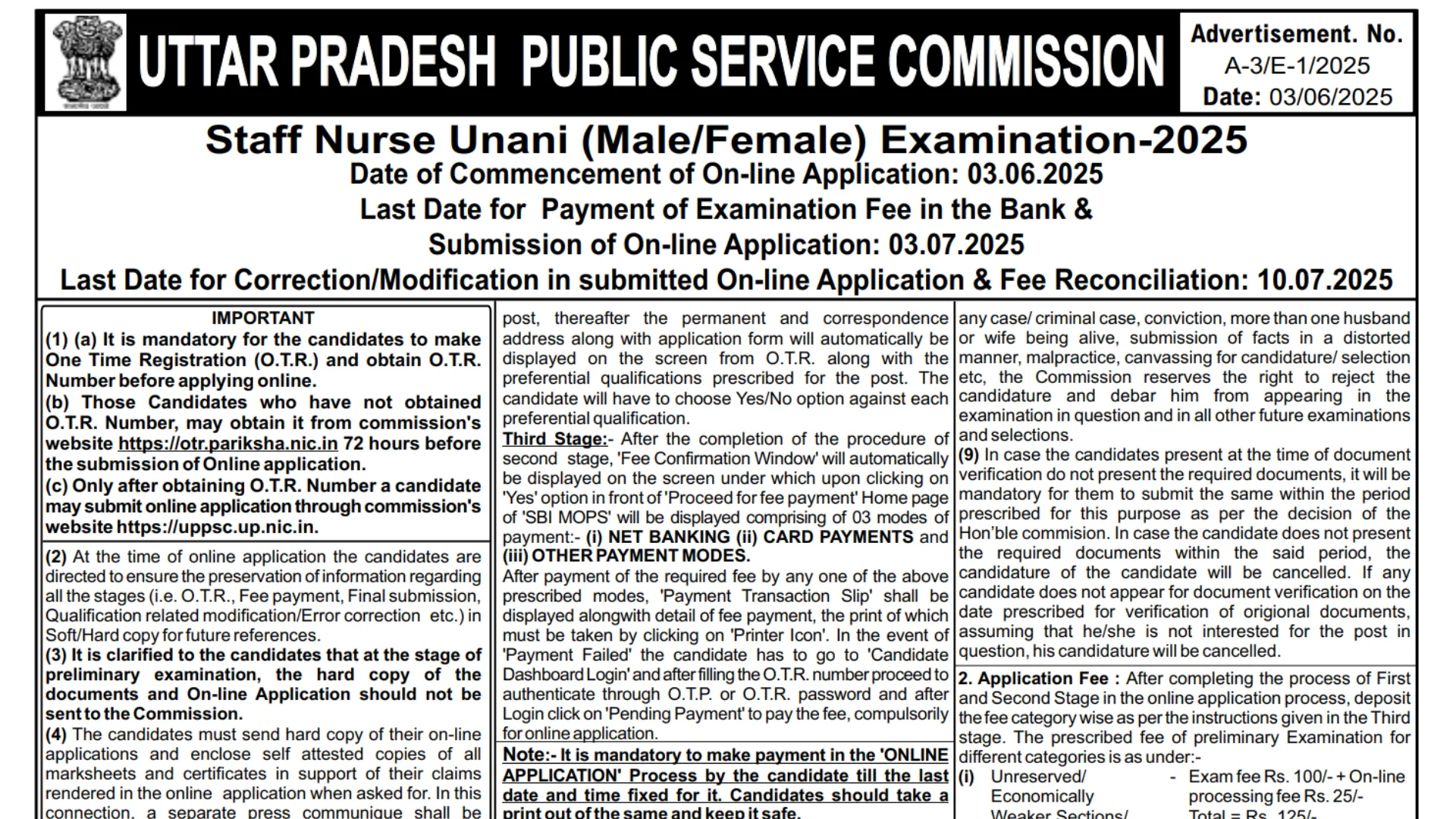 UPPSC Staff Nurse Unani Recruitment 2025 Notification Released and Apply Online for 03 Post