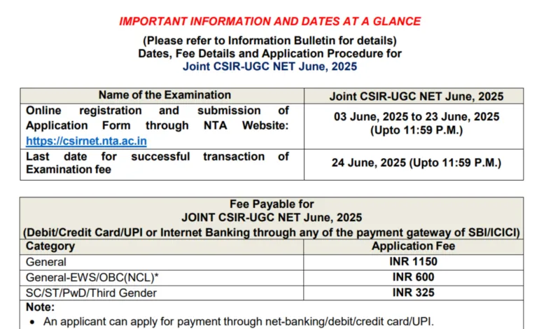 NTA CSIR UGC NET June 2025 Examination Apply Online Form for NET / JRF Exam