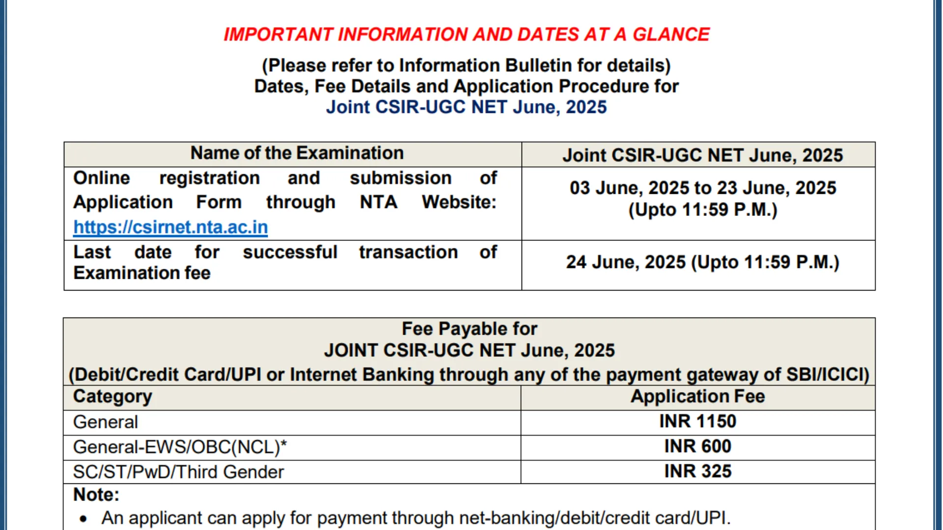 NTA CSIR UGC NET June 2025 Examination Apply Online Form for NET / JRF Exam