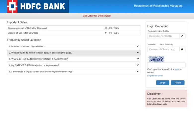 HDFC Bank PO (Relationship Managers) Exam Admit Card Released for 500 Posts