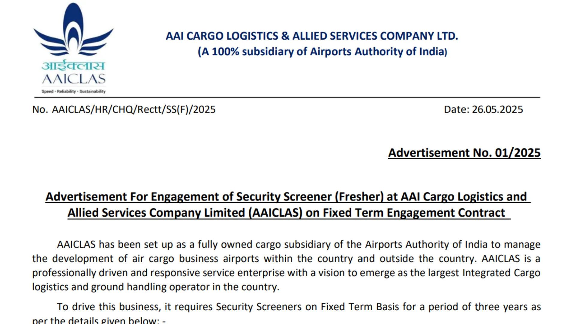 AAI CLAS Security Screener Recruitment 2025 Notification Released and Apply Online for 227 Posts
