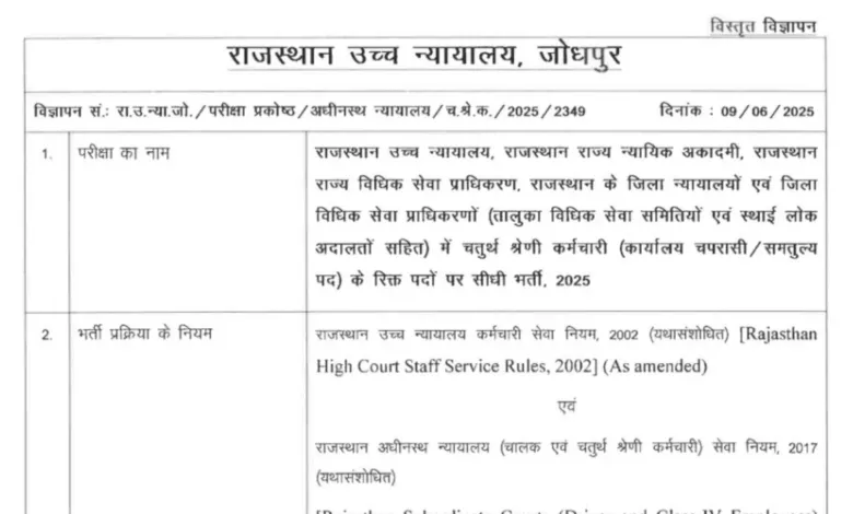 Rajasthan High Court Driver Recruitment 2025 Notification Released and Apply Online for 58 Posts