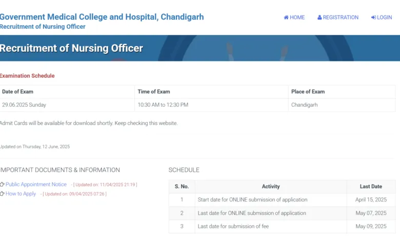 Chandigarh GMCH Nursing Officer Recruitment 2025 Download Exam Date & Admit Card for 424 Posts