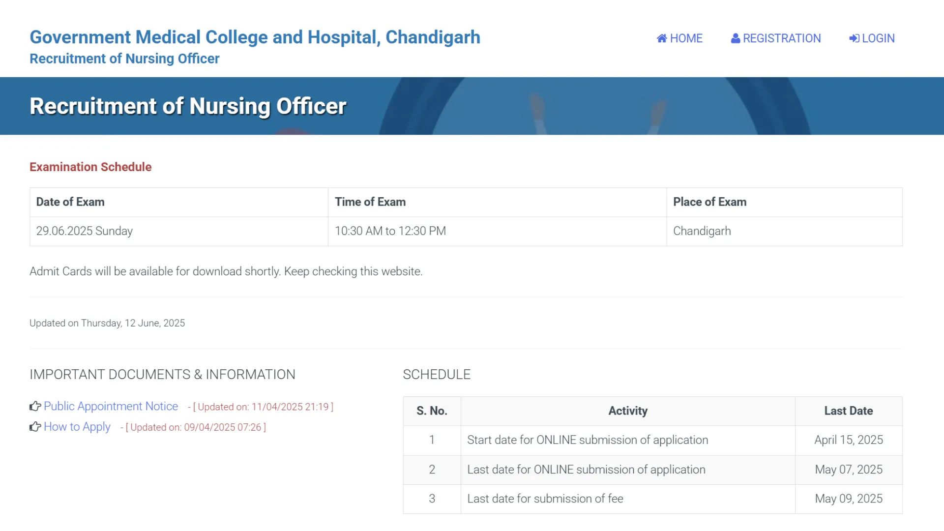Chandigarh GMCH Nursing Officer Recruitment 2025 Download Exam Date & Admit Card for 424 Posts