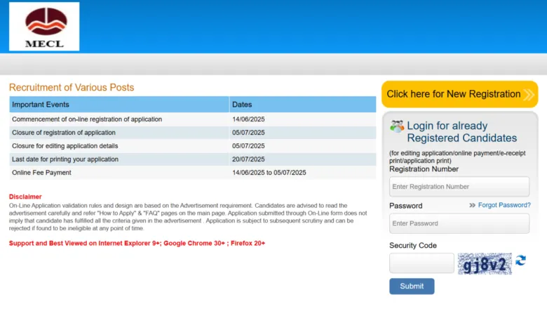 MECL Non-Executive Recruitment 2025 Notification Released and Apply Online for 108 Posts