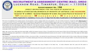 DRDO RAC Scientist B Recruitment 2025 Notification Released for 152 Posts, Apply Online