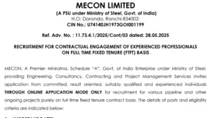 MECON Engineer Recruitment 2025 Apply Online for 85 Posts