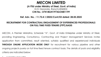 MECON Engineer Recruitment 2025 Apply Online for 85 Posts