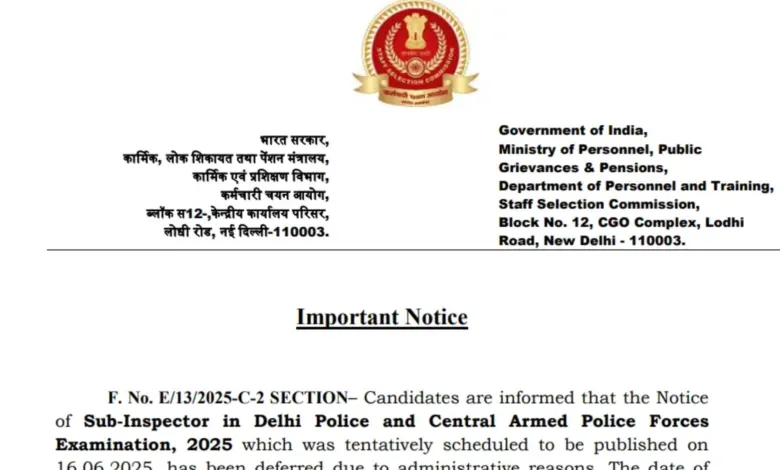 SSC CPO Sub-Inspector (SI) Recruitment 2025 Notification Released and Apply Online