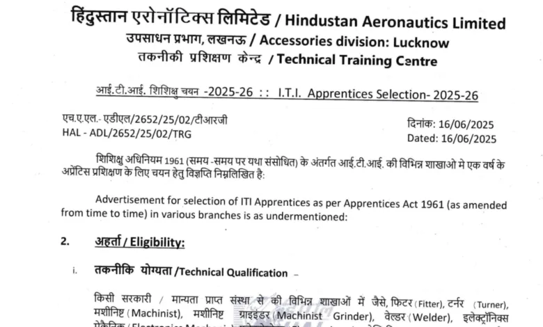 Hindustan Aeronautics Limited Apprentice Recruitment 2025 Notification Released and Apply Online