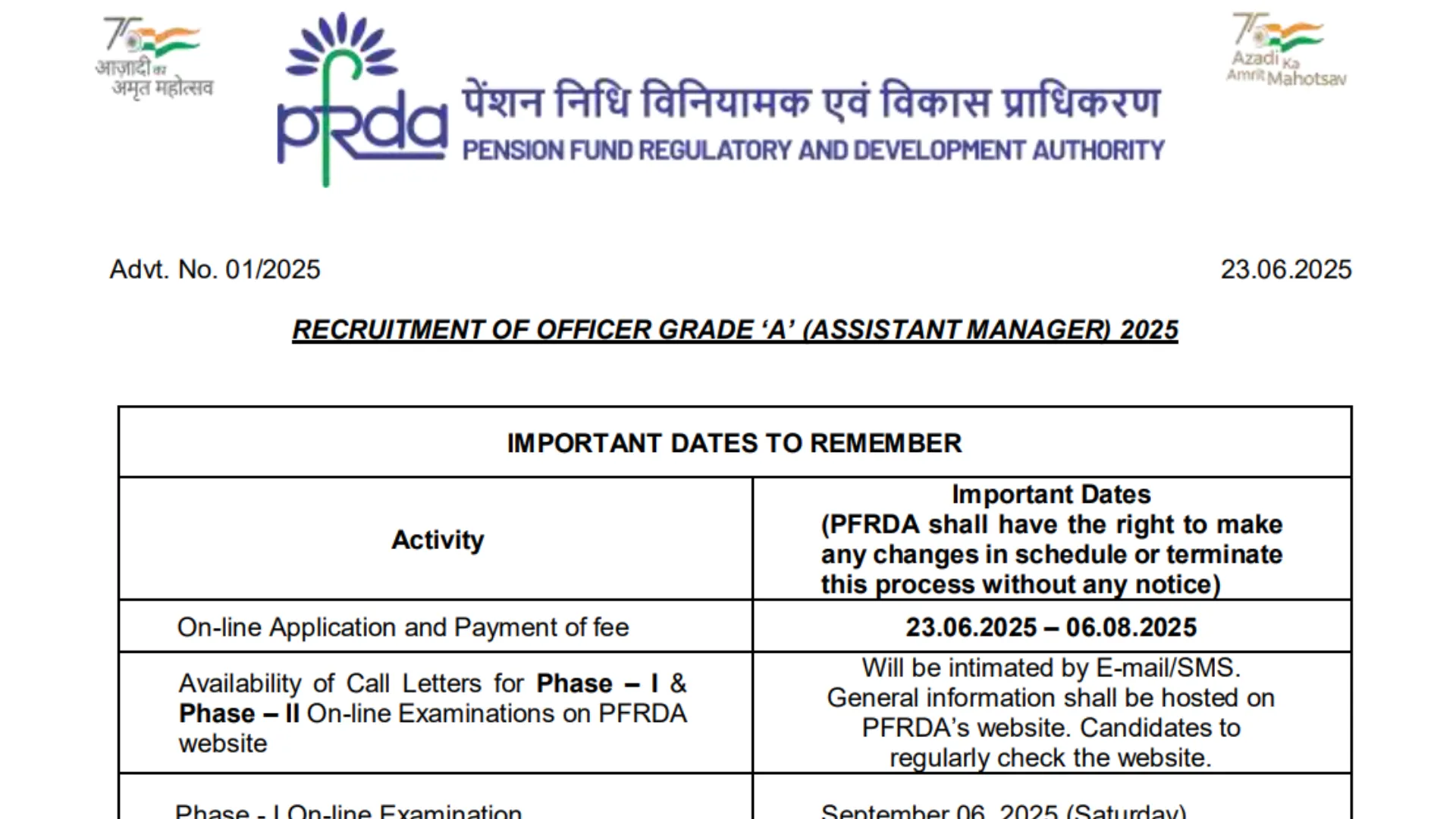PFRDA Assistant Manager Recruitment 2025 Notification Released and Apply Online