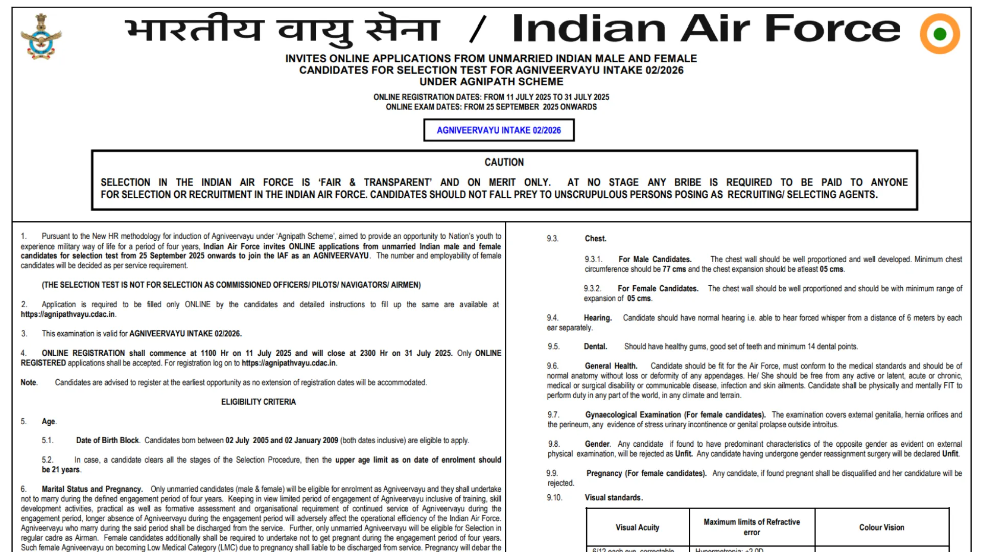 Indian Air Force Agniveervayu Intake 02/2026 Notification Released and Apply Online
