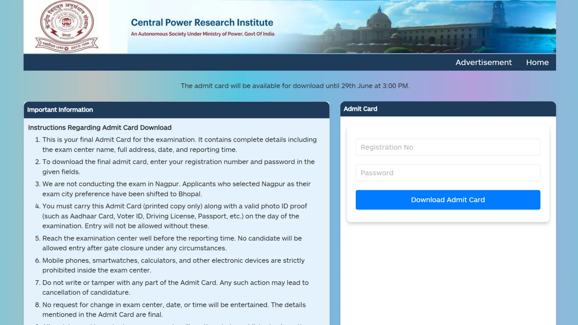 CPRI Recruitment 2025 Download Exam Admit Card for 44 Various Posts