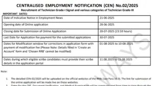 Railway RRB Technician Recruitment 2025 Notification Released for 6238 Posts, Apply Online