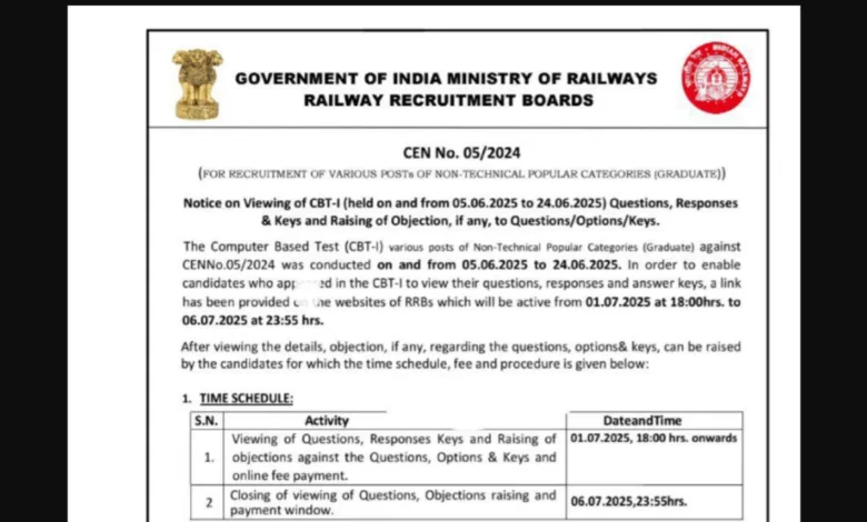 Railway RRB NTPC Answer Key 2025 Released, Check Now